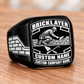 Personalized Bricklayer Black Face Badge signet ring in black, Custom Name and Custom Company Name