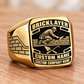 Personalized Bricklayer Black Face Badge signet ring in gold, Custom Name and Custom Company Name