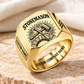 Personalized stonemason Sunburst Legacy signet ring in gold, Custom Name and Custom Company Name