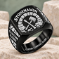 Personalized stonemason Heritage Chisel signet ring in black, Custom Name and Custom Company Name