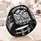 Personalized Stonemason Bold Lettering signet ring in black, Custom Name and Custom Company Name