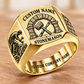 Personalized Stonemason Heritage Emblem signet ring in gold, Custom Name and Custom Company Name