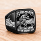 Personalized stonemason Black Face Badge signet ring in black, Custom Name and Custom Company Name