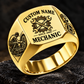 Mechanic Heritage Emblem ring in Gold, showing CUSTOM NAME and SINCE 2000