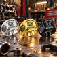 Mechanic Heritage Emblem personalized ring in Silver, Gold and Black with CUSTOM NAME and SINCE 2000 on a mechanic-themed background
