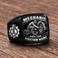 Mechanic Black Face Badge ring in Black, showing CUSTOM NAME and SINCE 2000