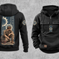 Mechanic Daily Commitment Portrait Vintage Hoodie in Black, separated full front and back views with CUSTOM NAME and SINCE 2000 chest samples, gear-and-wrench sleeve motifs and a tall kneeling mechanic illustration.