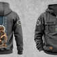 Mechanic Daily Commitment Portrait Vintage Hoodie in Dark Gray, separated full front and back views with CUSTOM NAME and SINCE 2000 chest samples, gear-and-wrench sleeve motifs and a tall kneeling mechanic illustration.