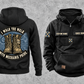 Mechanic Walk the Walk Badge Vintage Hoodie in Black, separated front and back views with CUSTOM NAME and SINCE 2000 sample chest text, crossed-wrench gear motifs and arched boots artwork.