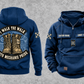 Mechanic Walk the Walk Badge Vintage Hoodie in Dark Blue, separated front and back views with CUSTOM NAME and SINCE 2000 sample chest text, crossed-wrench gear motifs and arched boots artwork.