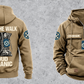 Mechanic Proud Walk Vintage Hoodie in Kaki, fully separated front and back views with boots and wrench-and-gear artwork, sample text CUSTOM NAME and SINCE 2000, and I WALK THE WALK / PROUD / MECHANIC on the back.