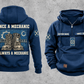 Mechanic Once and Always Vintage Hoodie in Dark Blue, complete front and back views with boot, gear and socket-rail artwork, sample chest text CUSTOM NAME and SINCE 2000.
