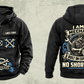 Mechanic Heritage Crest Vintage Hoodie in Black, complete front and back views with crossed-wrench and gear artwork, sample chest text CUSTOM NAME and SINCE 2000, and plain sleeves.