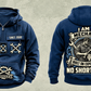Mechanic Heritage Crest Vintage Hoodie in Dark Blue, complete front and back views with crossed-wrench and gear artwork, sample chest text CUSTOM NAME and SINCE 2000, and plain sleeves.
