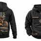 Mechanic Ready Every Day Portrait Vintage Hoodie in Black, full front and back views with sample text CUSTOM NAME and SINCE 2000, crossed-wrench gear chest emblems and kneeling mechanic back artwork.
