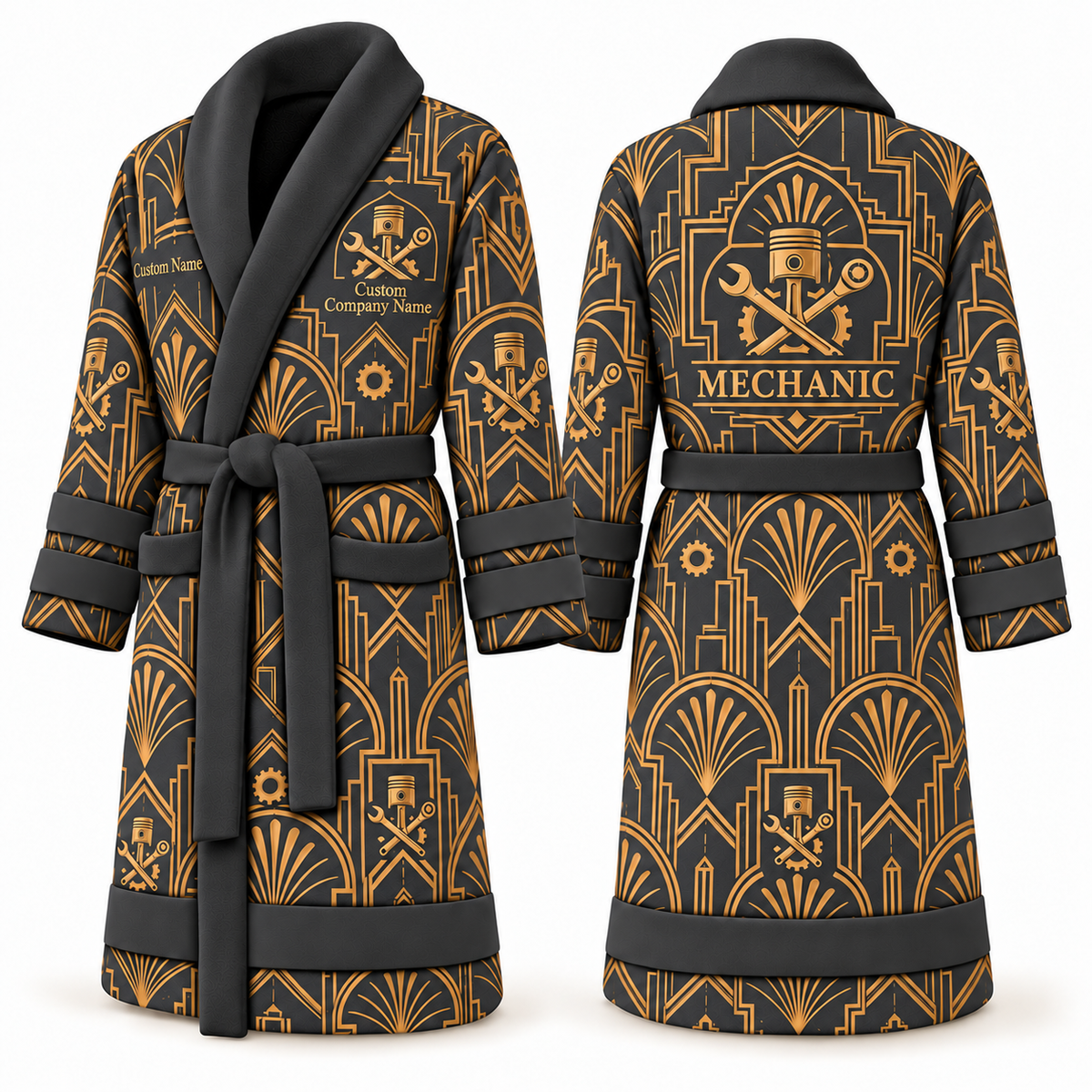 Personalized Mechanic Bathrobe - Art Deco Craft slate front and back view