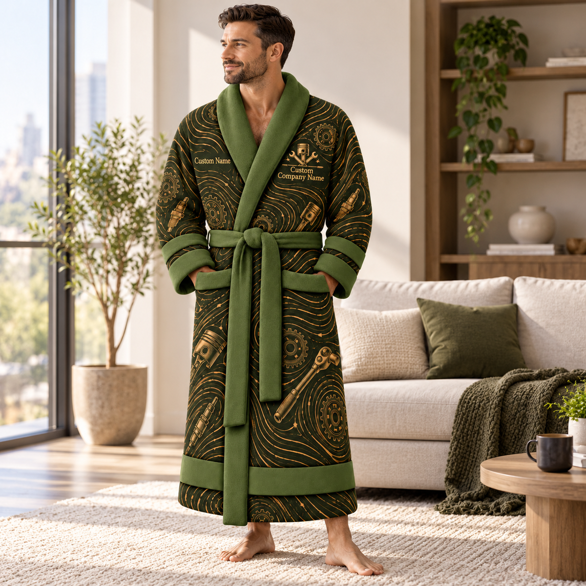 Personalized Mechanic Bathrobe - Contour Lines lifestyle view