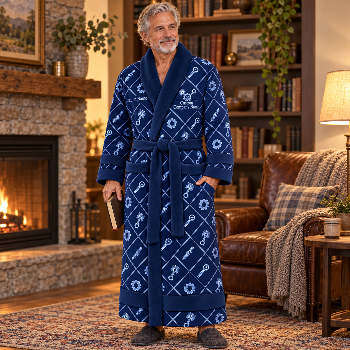 Personalized Mechanic Bathrobe - Diamond Emblems lifestyle view