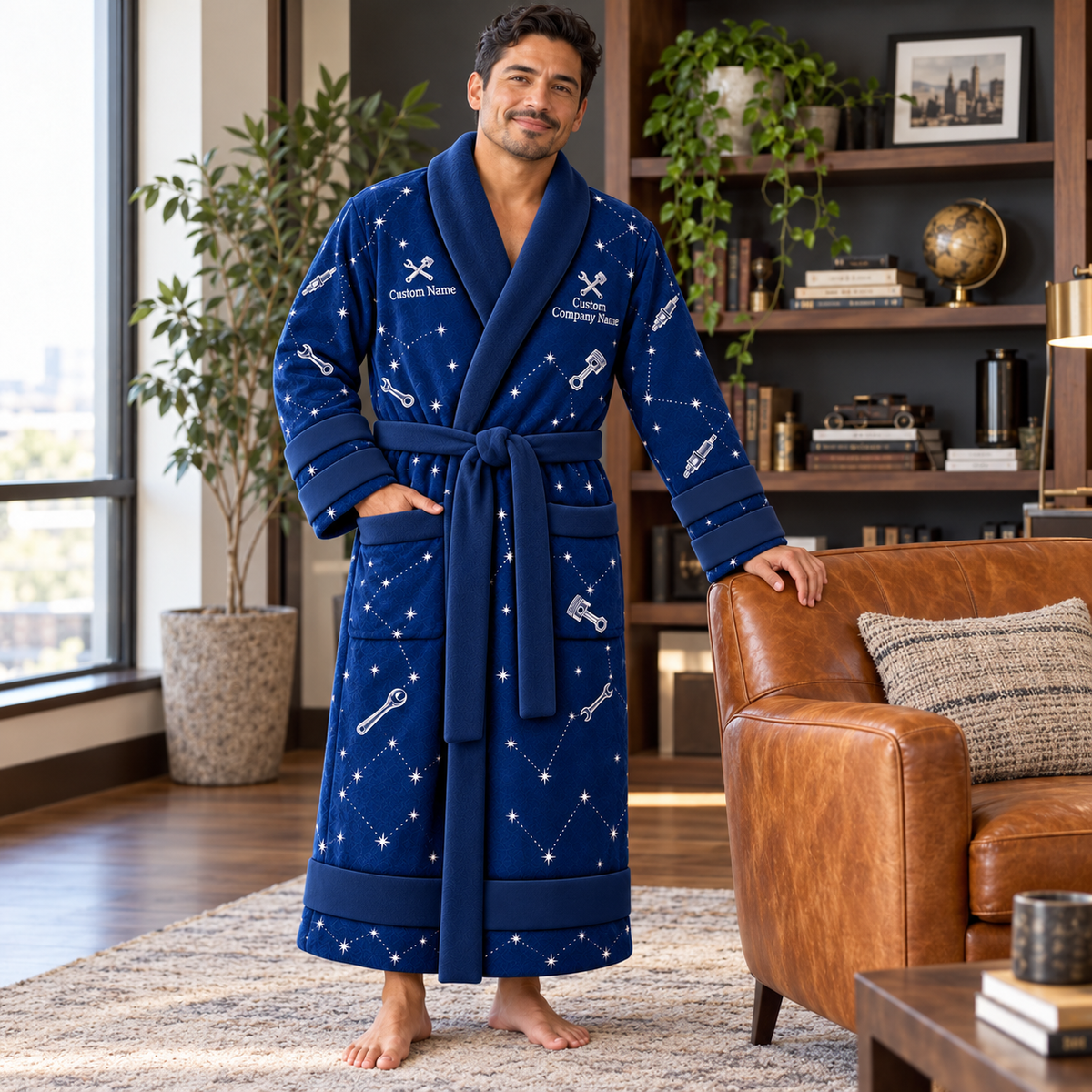 Personalized Mechanic Bathrobe - Night Shift lifestyle view