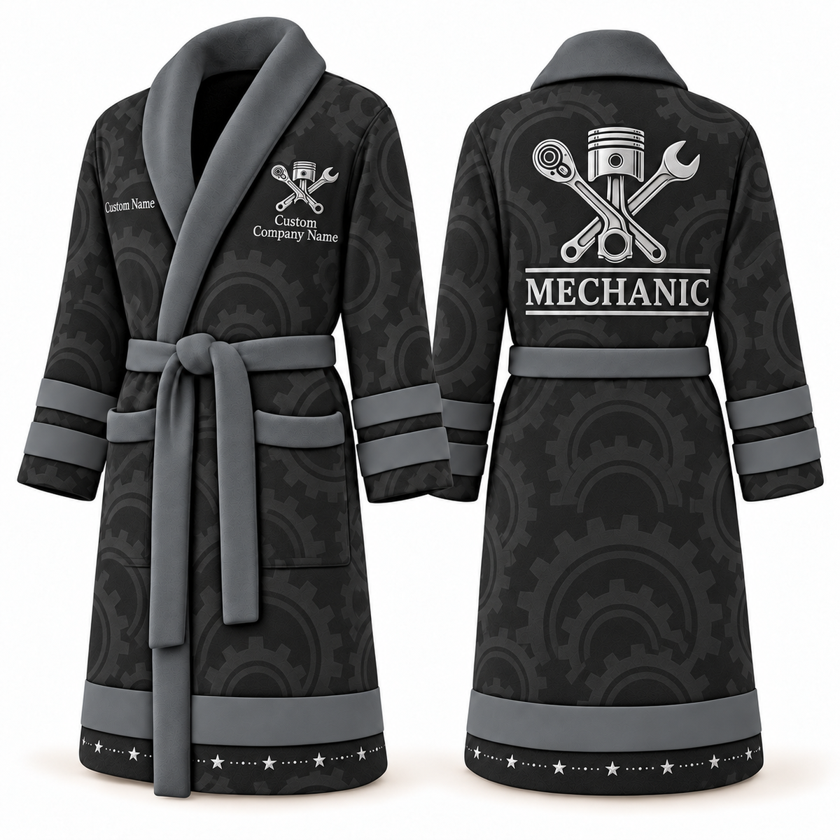 Personalized Mechanic Bathrobe - Signature Silhouette slate front and back view