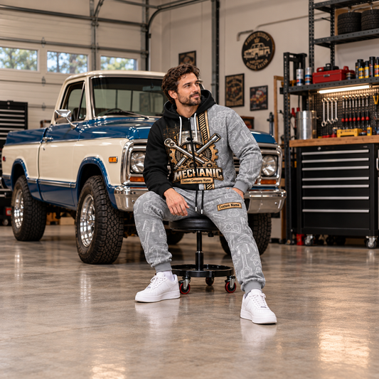 mechanic full-zip hoodie and matching joggers - adult male lifestyle