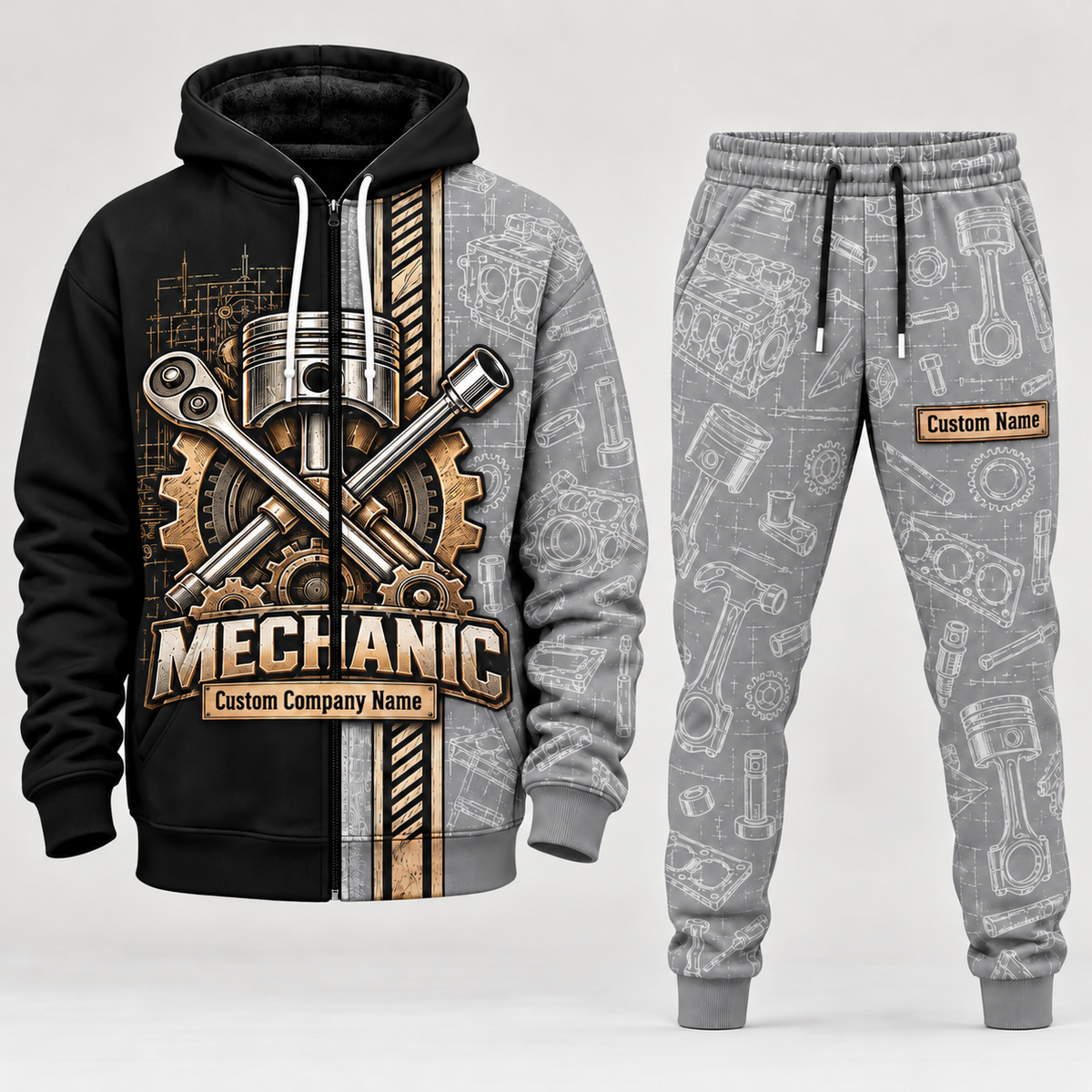 mechanic full-zip hoodie and matching joggers - lightgray catalog view