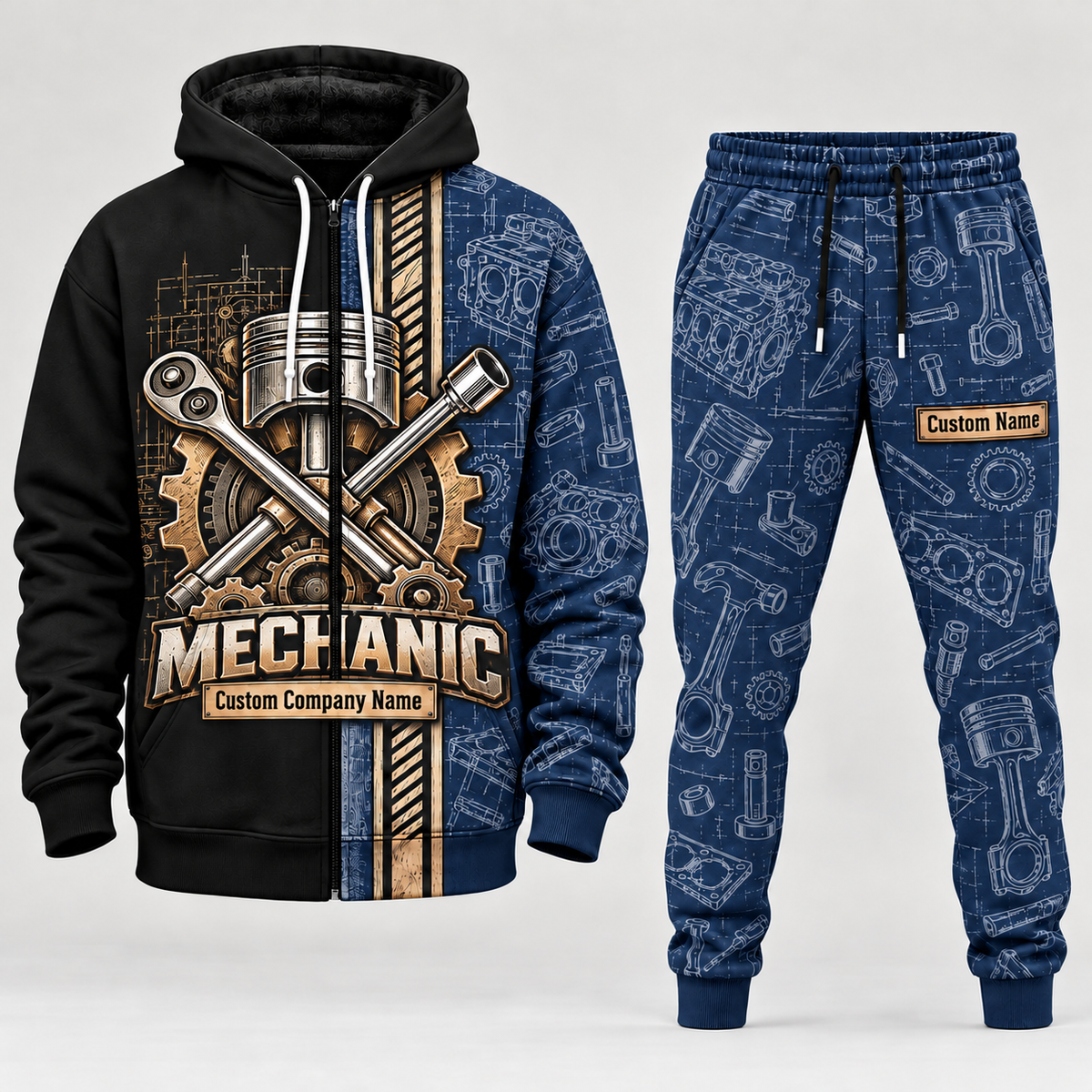 mechanic full-zip hoodie and matching joggers - navy catalog view