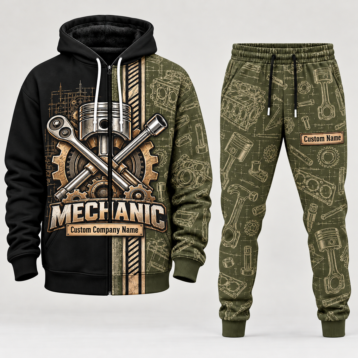 mechanic full-zip hoodie and matching joggers - olive catalog view
