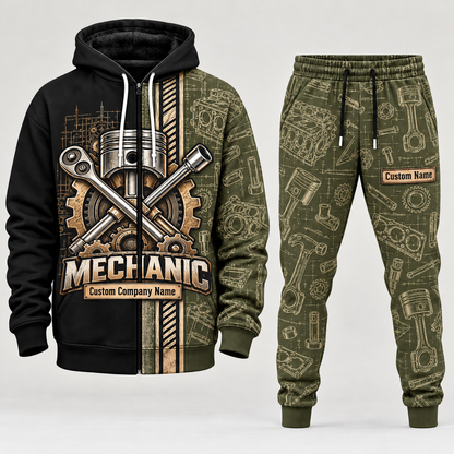mechanic full-zip hoodie and matching joggers - olive catalog view