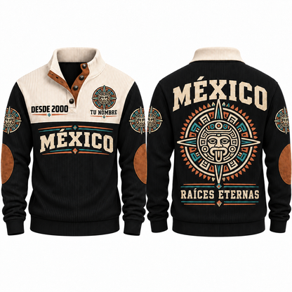 Raíces Eternas personalized Mexican Pride sports sweatshirt in Black, front and back design