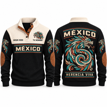 Herencia Viva personalized Mexican Pride sports sweatshirt in Black, front and back design