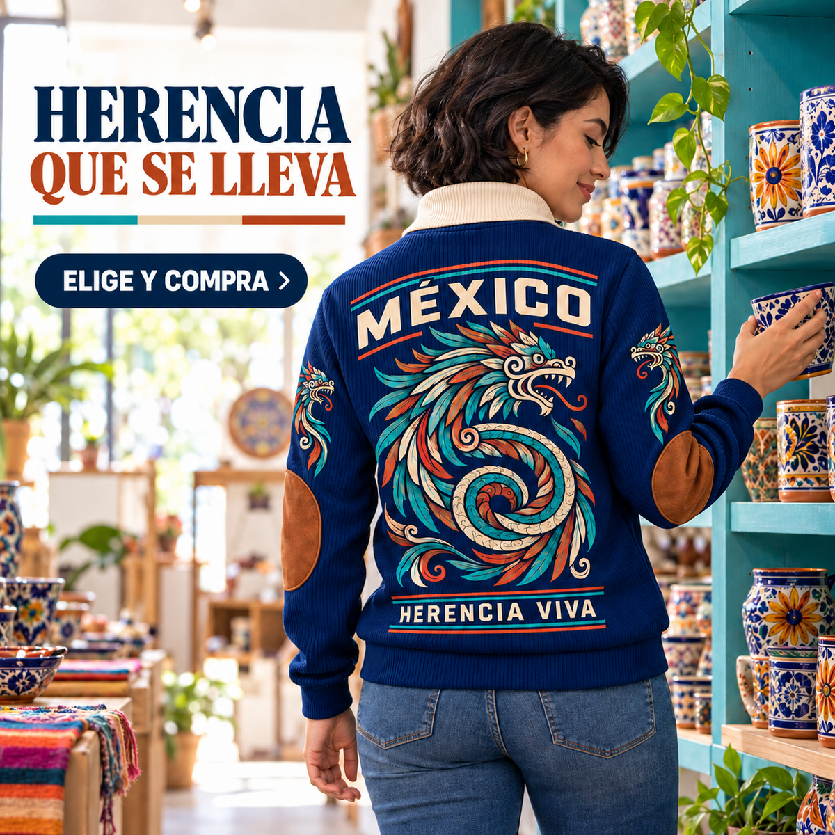 Herencia Viva | Mexican Pride Personalized Sports Sweatshirt lifestyle mockup in Navy