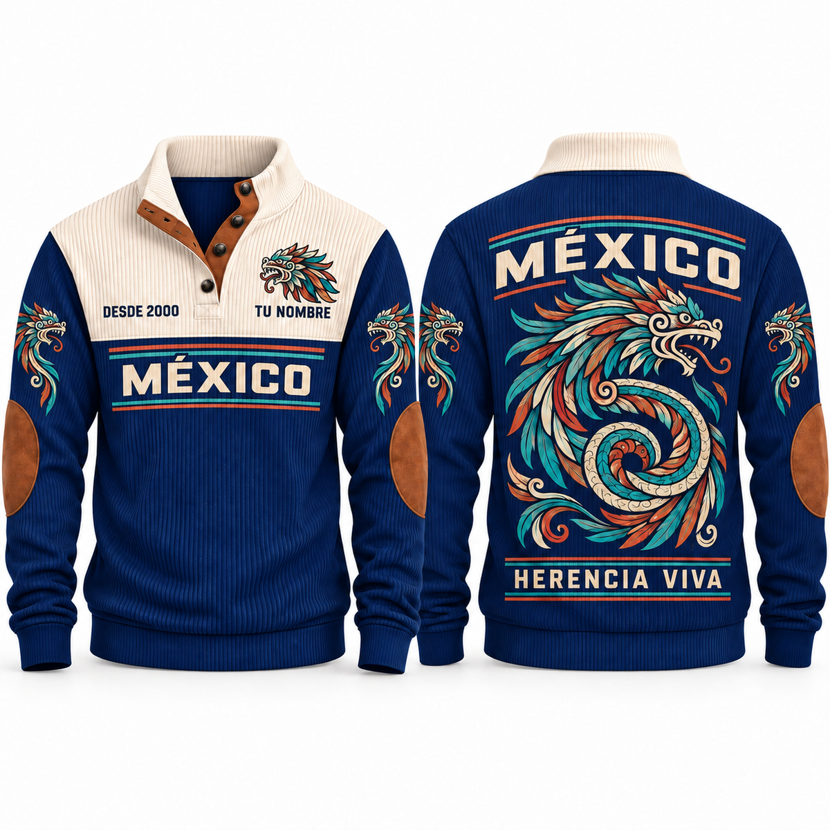 Herencia Viva personalized Mexican Pride sports sweatshirt in Navy, front and back design