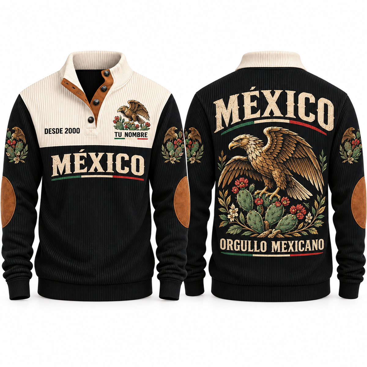Orgullo Mexicano personalized Mexican Pride sports sweatshirt in Black, front and back design