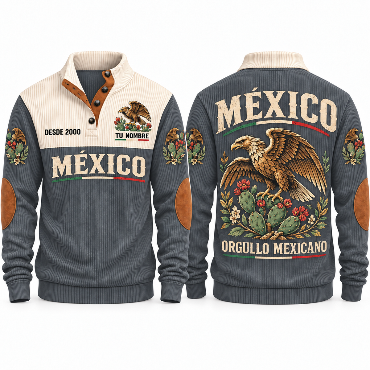 Orgullo Mexicano personalized Mexican Pride sports sweatshirt in Grey, front and back design