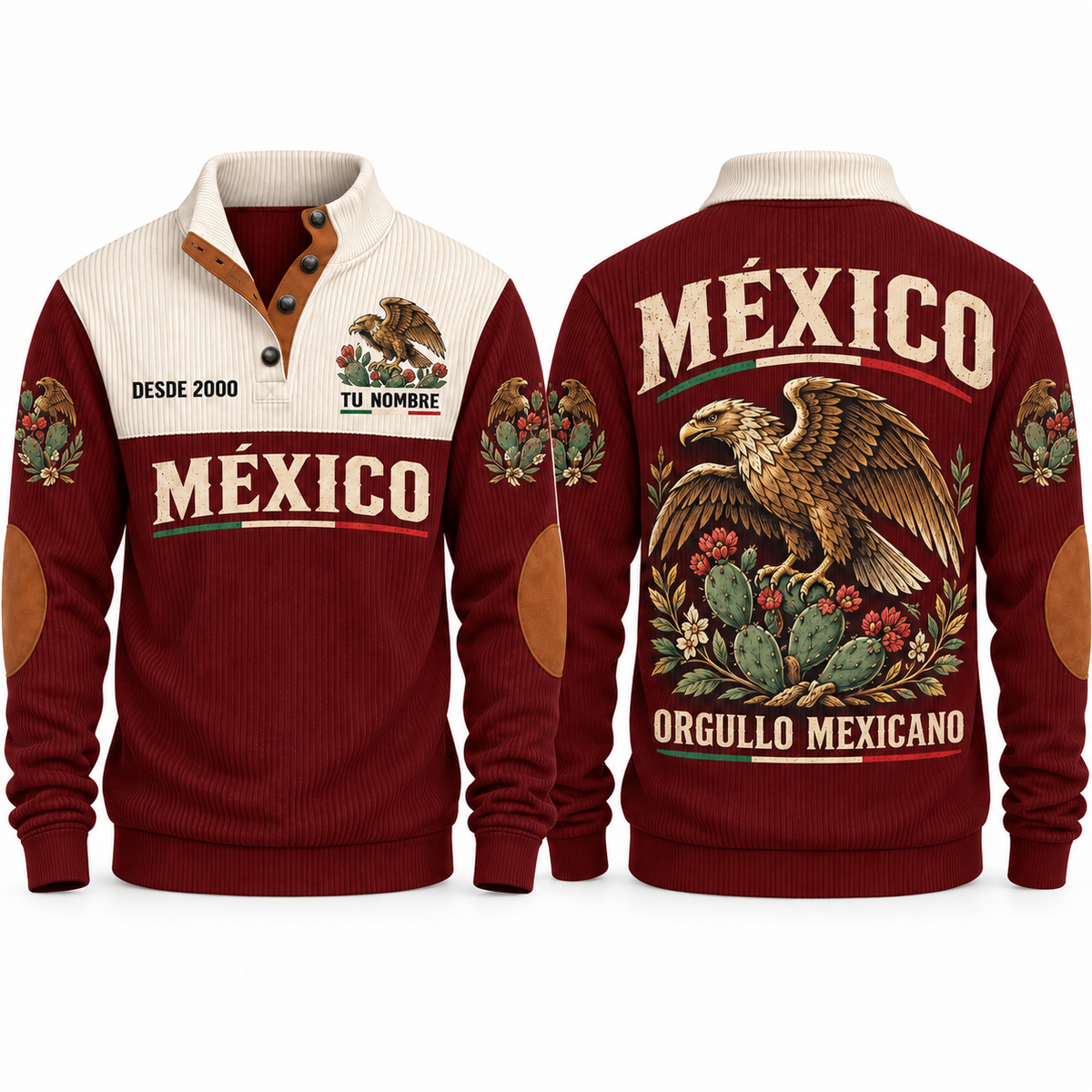 Orgullo Mexicano personalized Mexican Pride sports sweatshirt in Jujube Red, front and back design