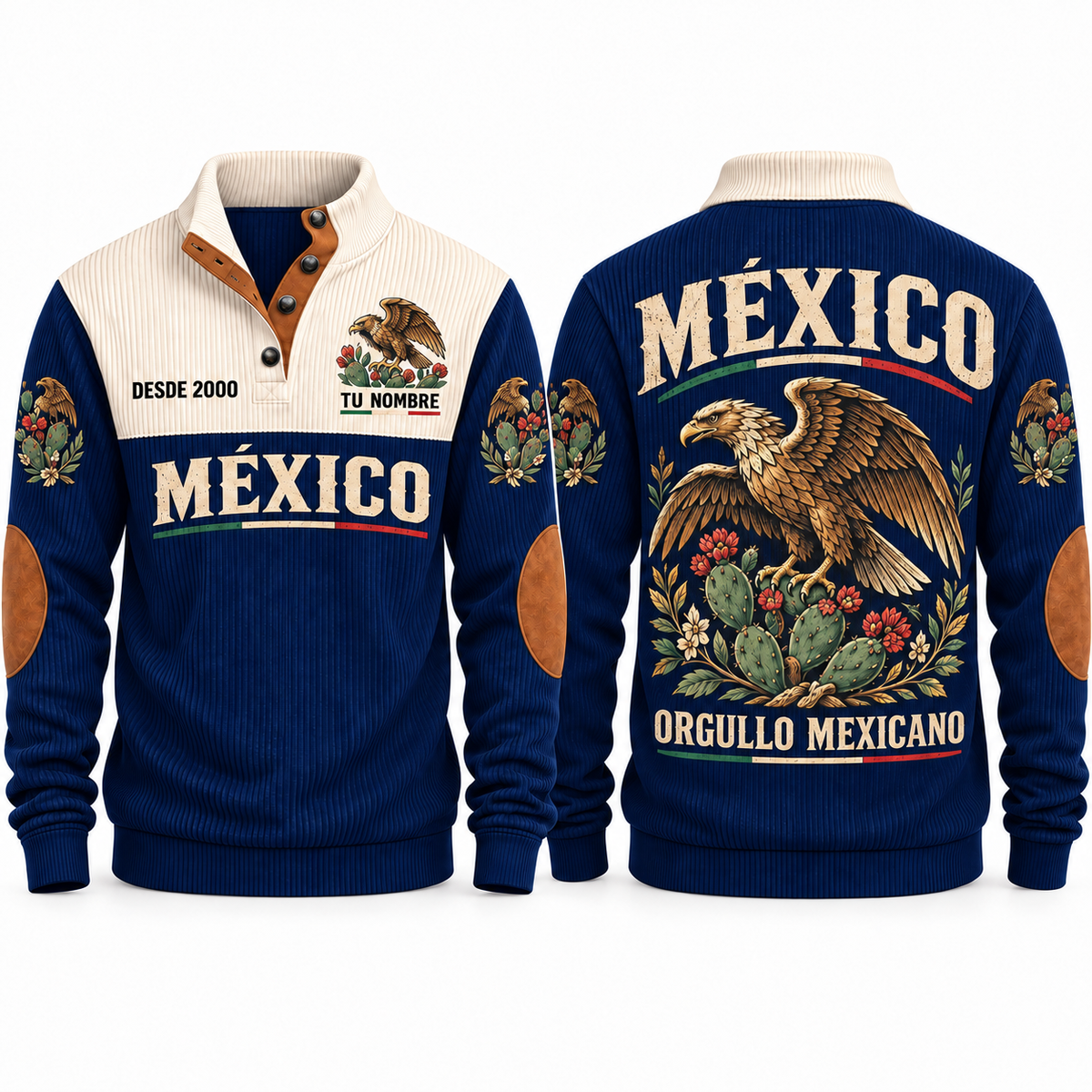 Orgullo Mexicano personalized Mexican Pride sports sweatshirt in Navy, front and back design