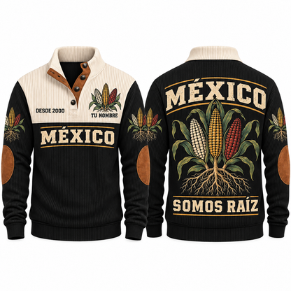 Somos Raíz personalized Mexican Pride sports sweatshirt in Black, front and back design