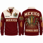 Somos Raíz personalized Mexican Pride sports sweatshirt in Jujube Red, front and back design