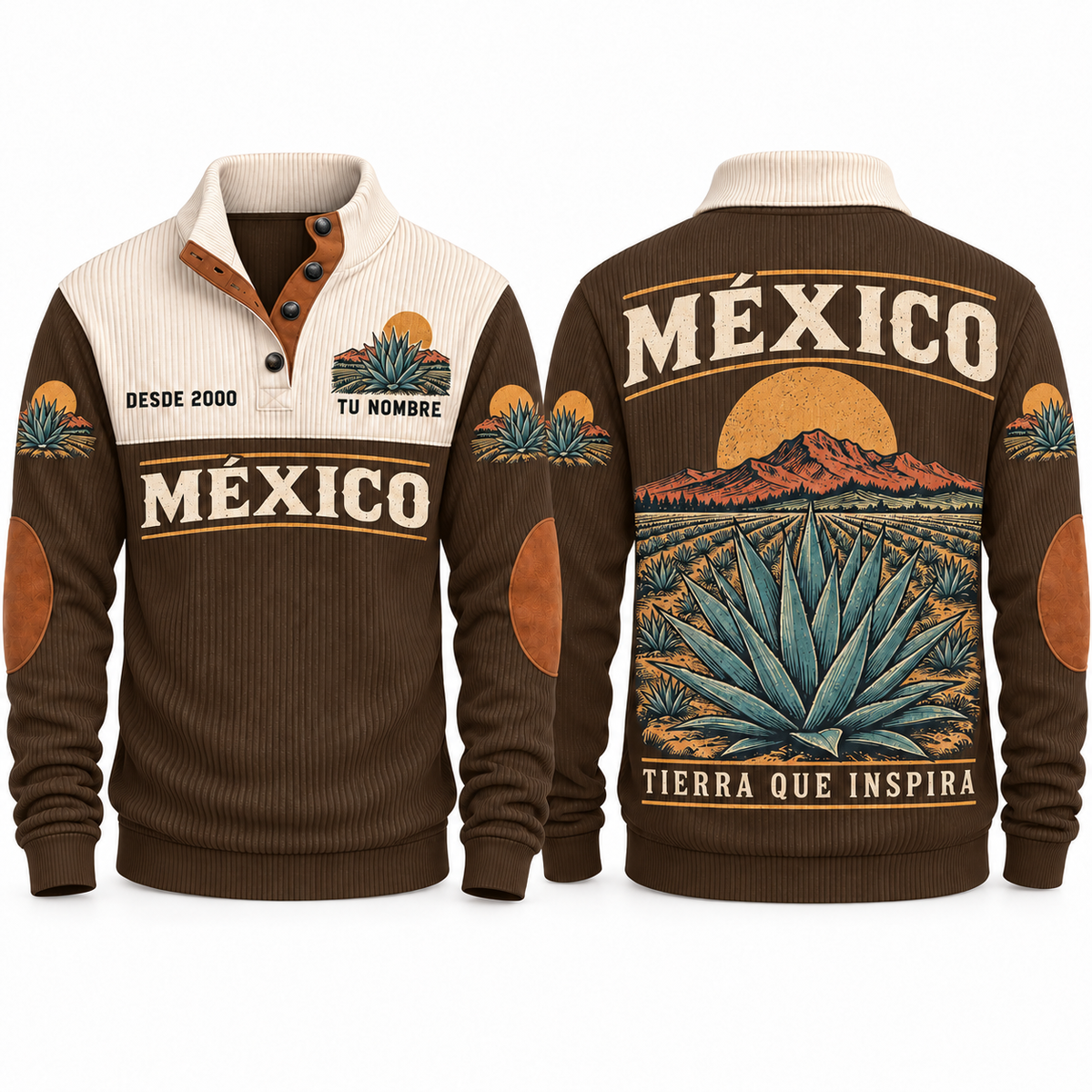 Tierra que Inspira personalized Mexican Pride sports sweatshirt in Brown, front and back design