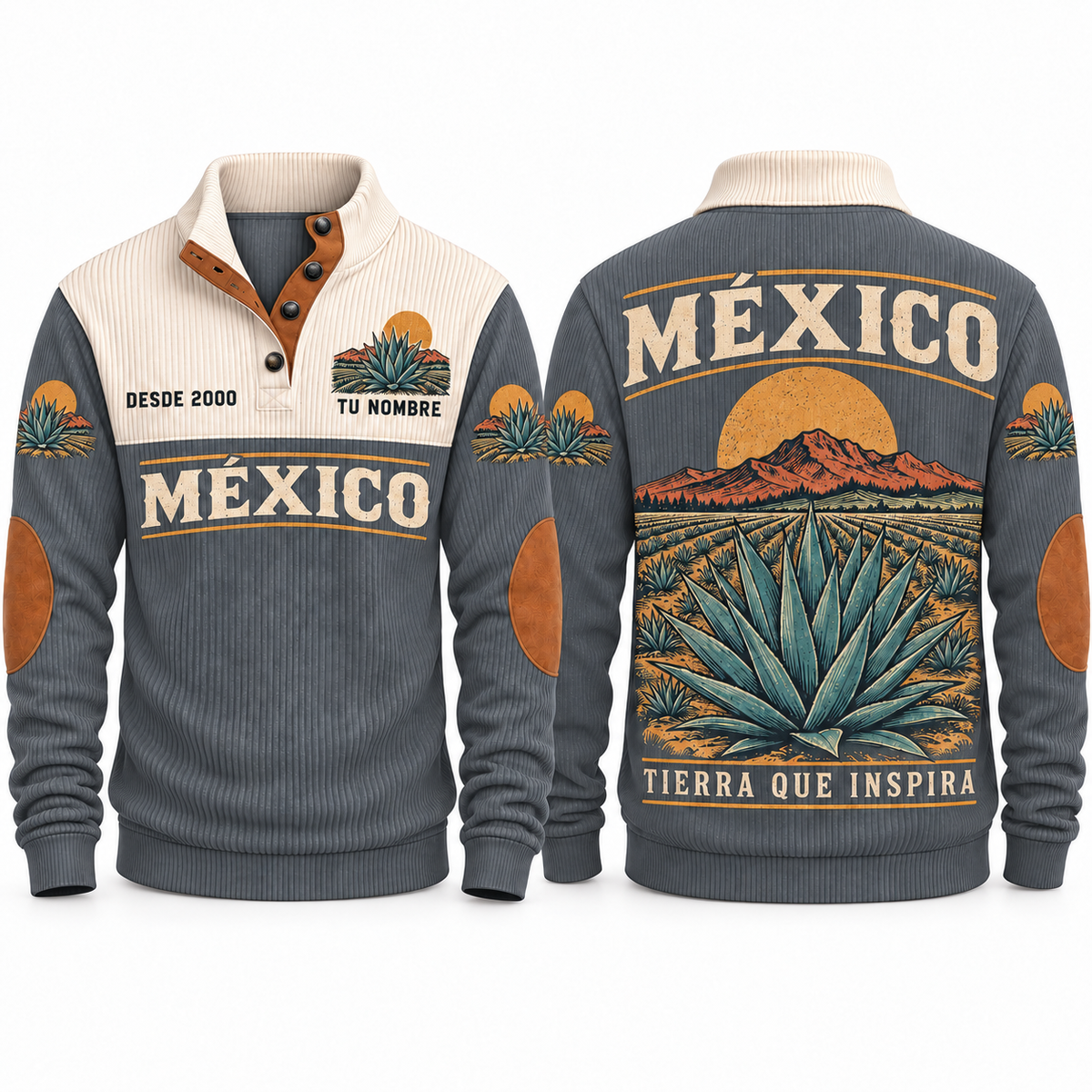 Tierra que Inspira personalized Mexican Pride sports sweatshirt in Grey, front and back design