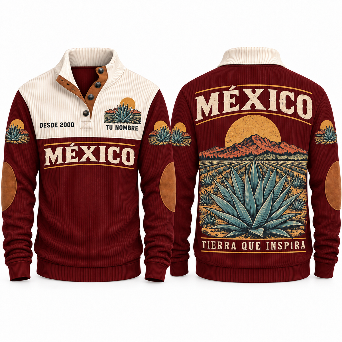 Tierra que Inspira personalized Mexican Pride sports sweatshirt in Jujube Red, front and back design