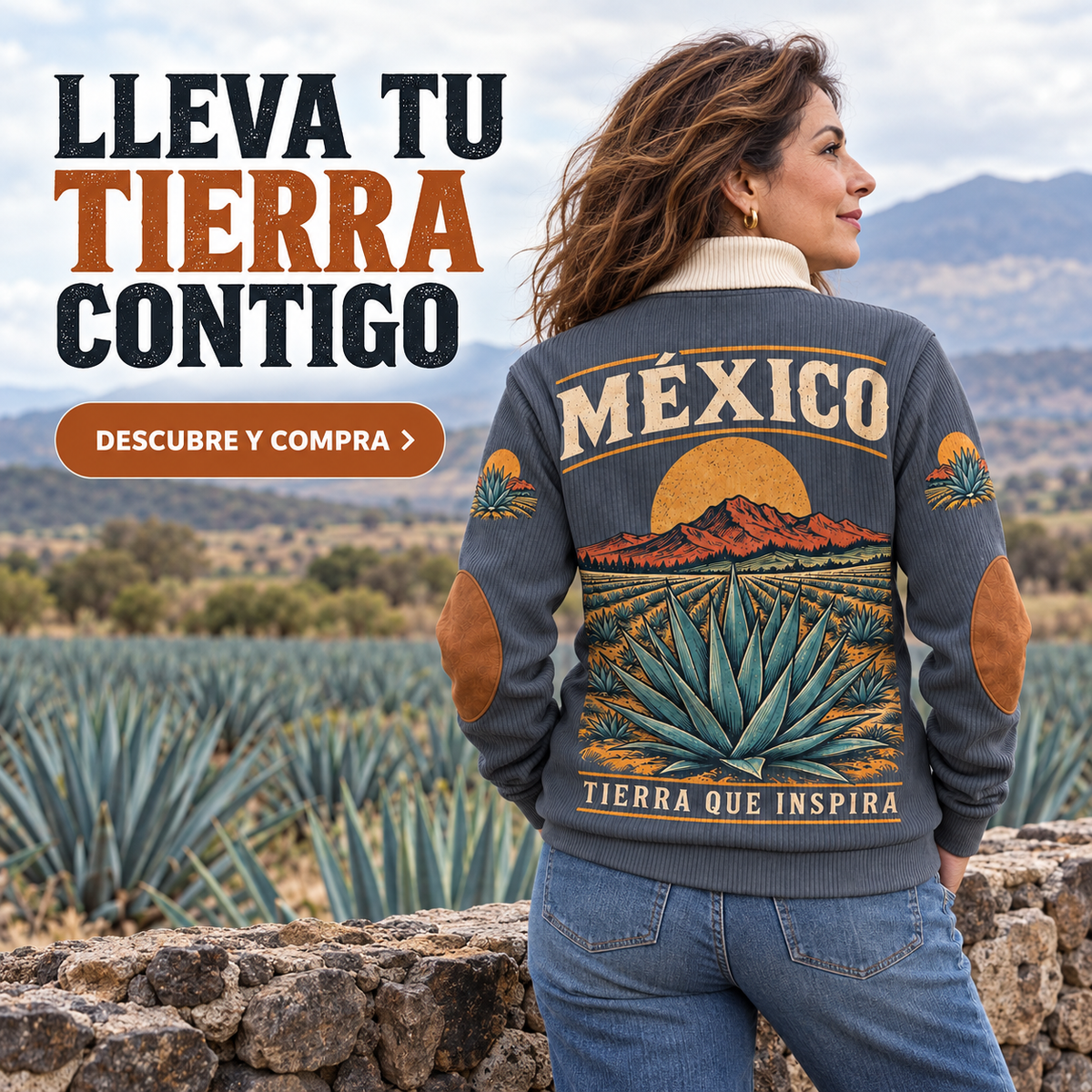 Tierra que Inspira | Mexican Pride Personalized Sports Sweatshirt lifestyle mockup in Grey