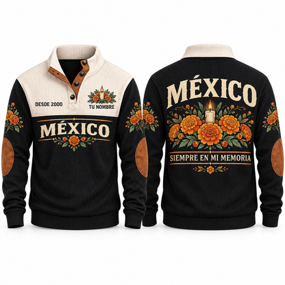 Siempre en Mi Memoria personalized Mexican Pride sports sweatshirt in Black, front and back design