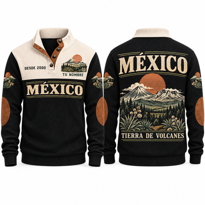 Tierra de Volcanes personalized Mexican Pride sports sweatshirt in Black, front and back design