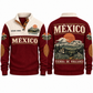 Tierra de Volcanes personalized Mexican Pride sports sweatshirt in Jujube Red, front and back design