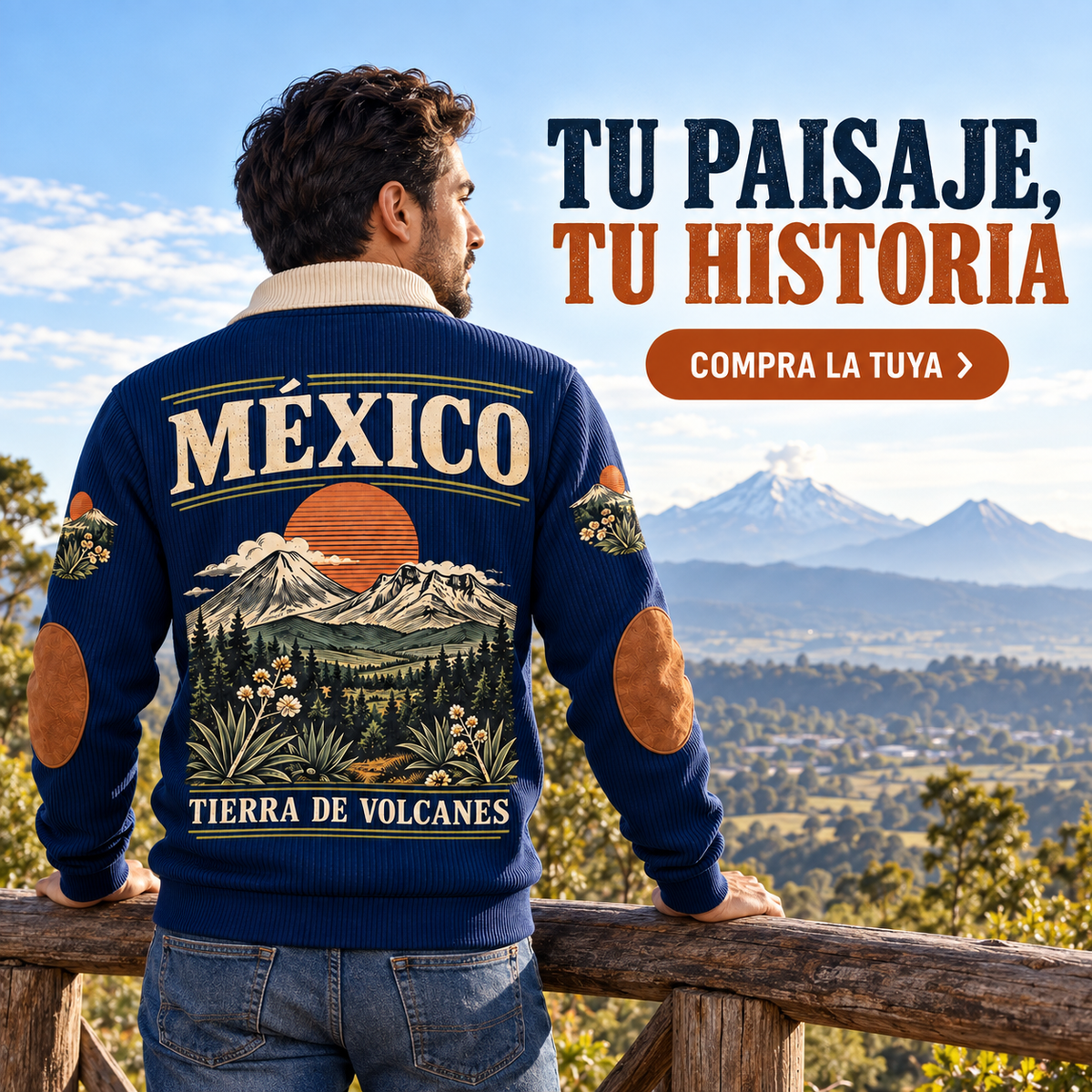 Tierra de Volcanes | Mexican Pride Personalized Sports Sweatshirt lifestyle mockup in Navy