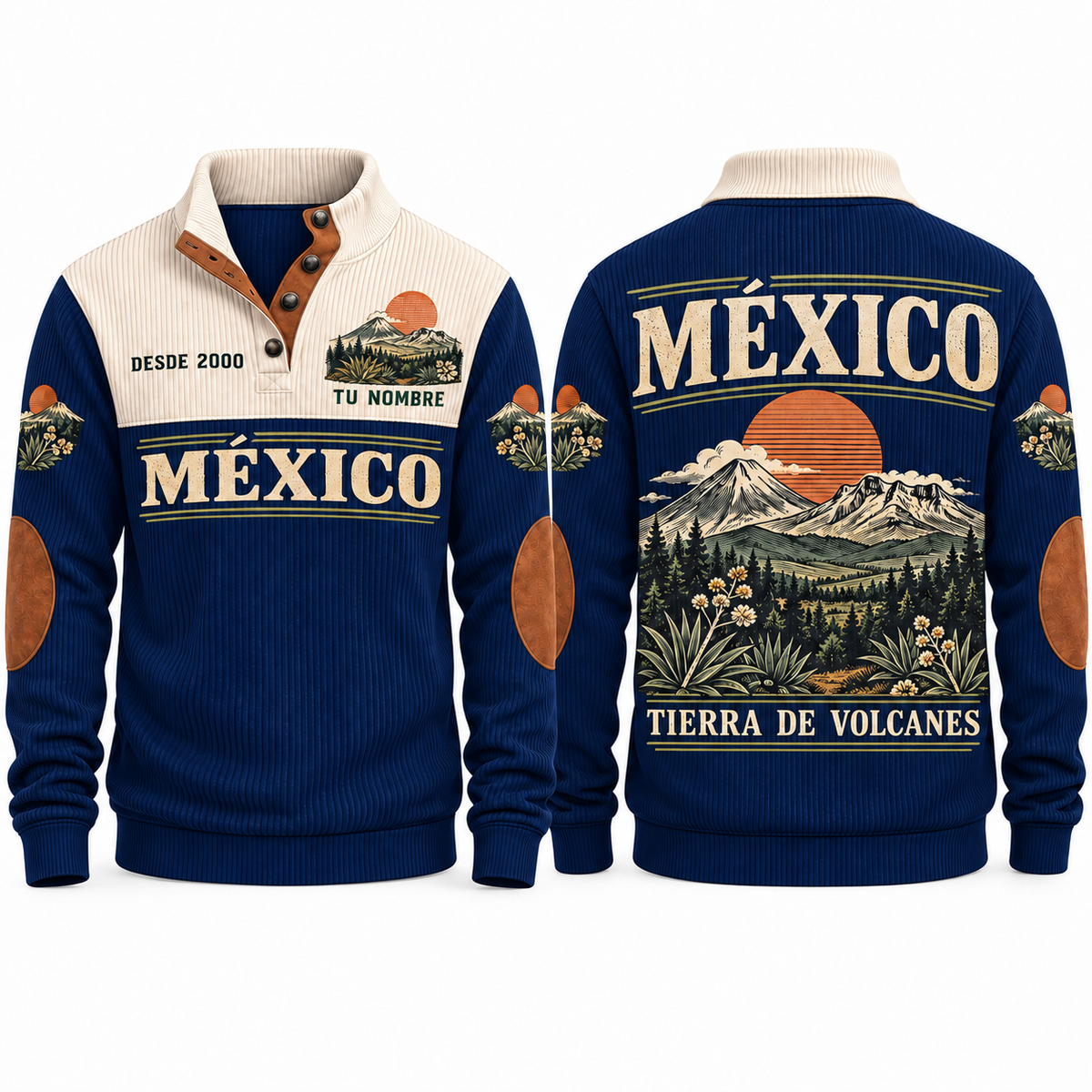 Tierra de Volcanes personalized Mexican Pride sports sweatshirt in Navy, front and back design