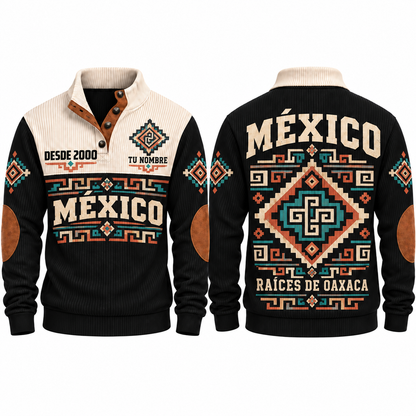 Raíces de Oaxaca personalized Mexican Pride sports sweatshirt in Black, front and back design