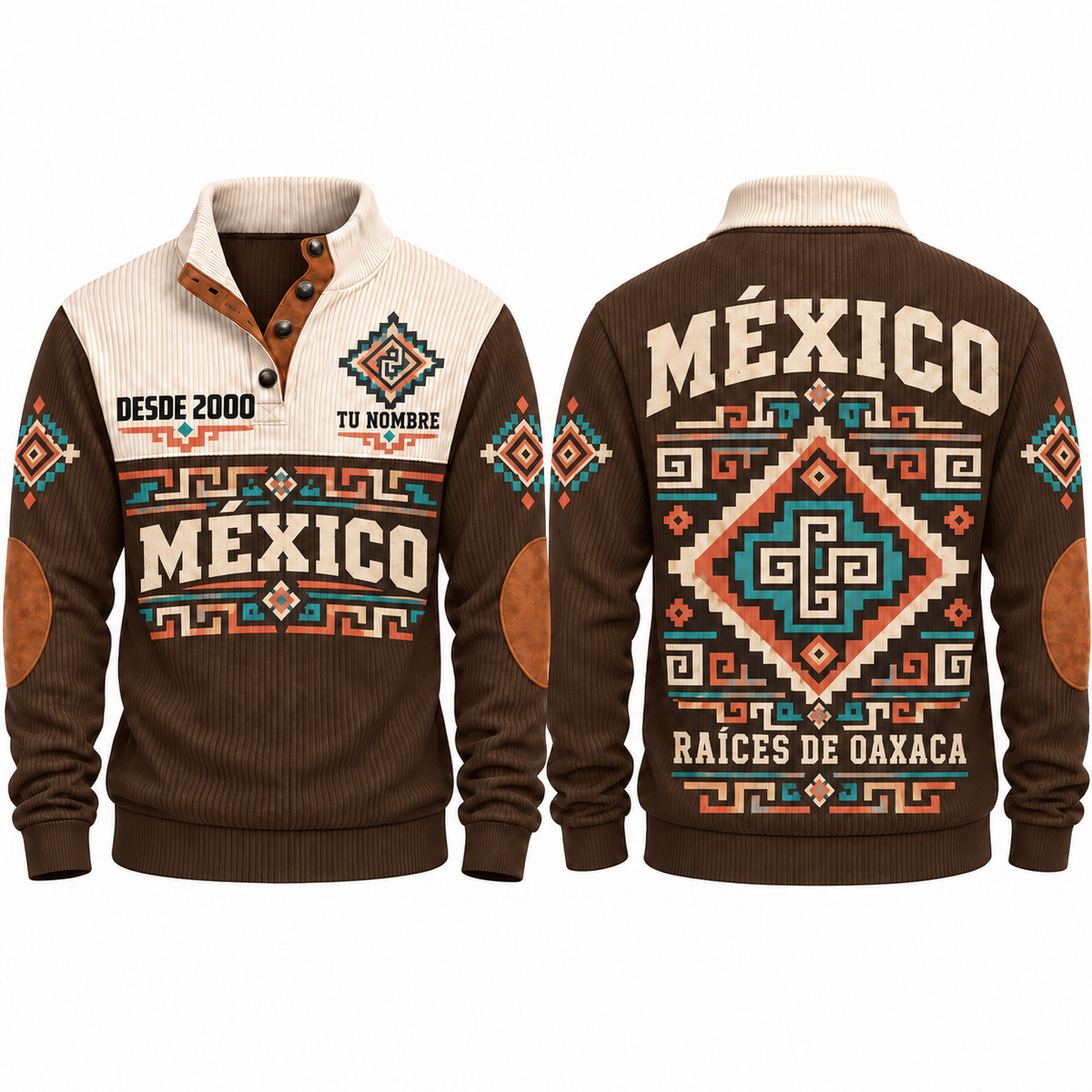 Raíces de Oaxaca personalized Mexican Pride sports sweatshirt in Brown, front and back design